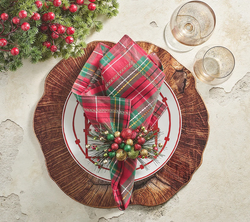 Xmas Plaid Napkin in Red, Green & Gold