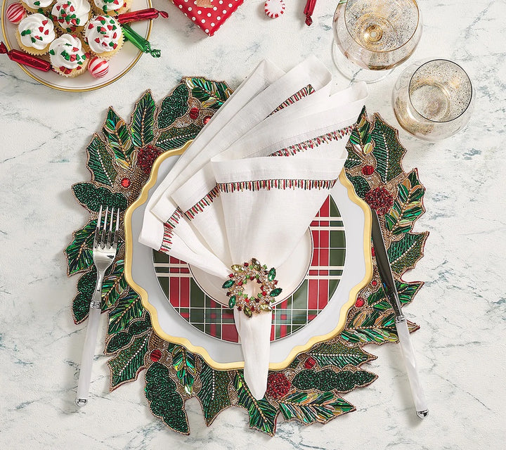 Tidings Placemat in Red, Green, and Gold