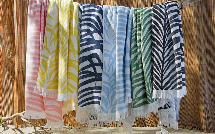 Matouk Schumacher Zebra Palm Beach Towel Navy