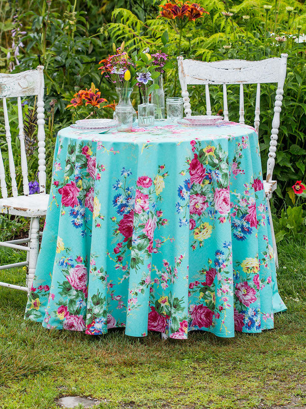Cottage Rose Aqua Tablecloth
