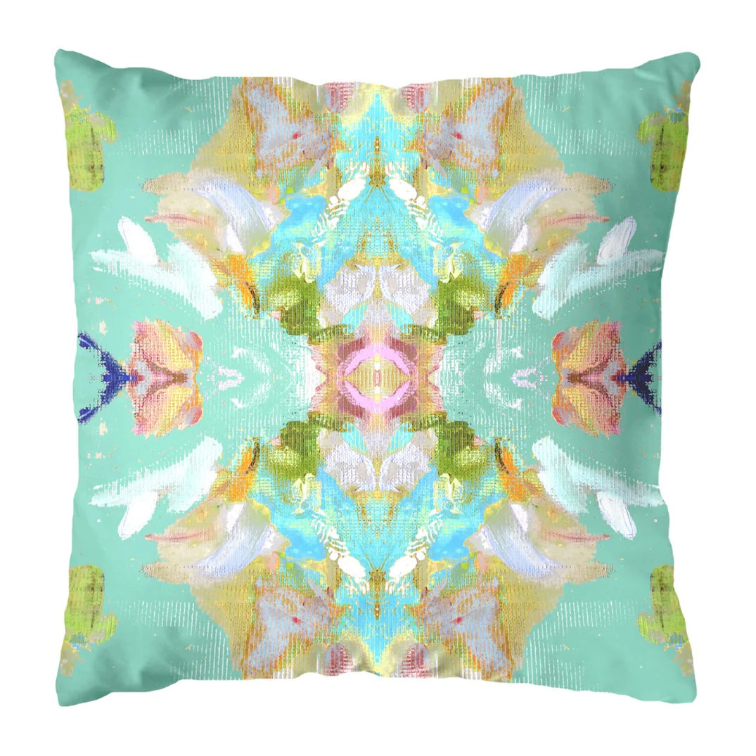 Stained Glass Turquoise Outdoor Pillow