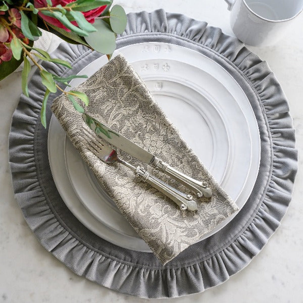 Pewter Velvet Round Placemat with Ruffle