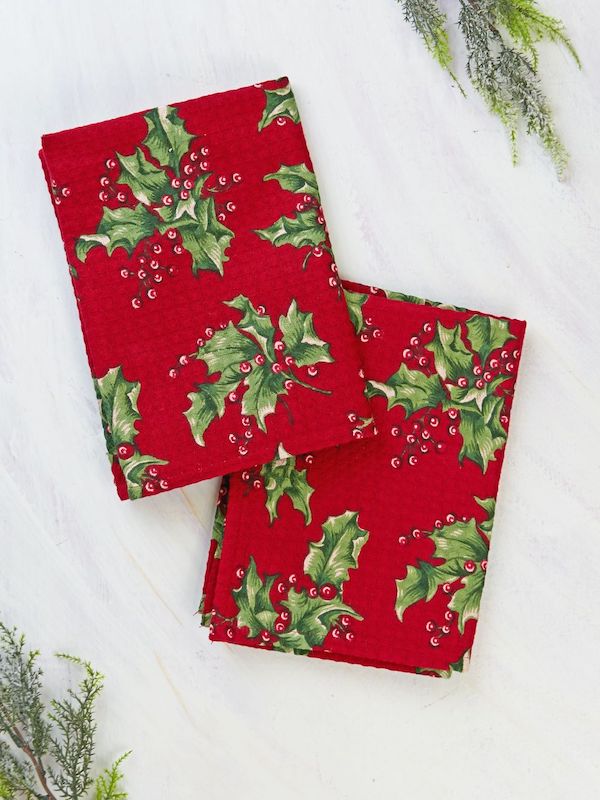 Holly Tea Towel Red