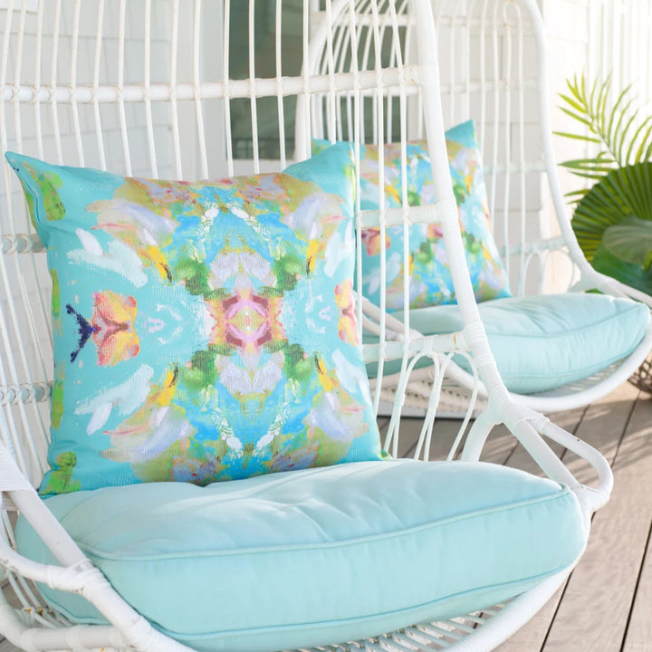 Stained Glass Turquoise Outdoor Pillow
