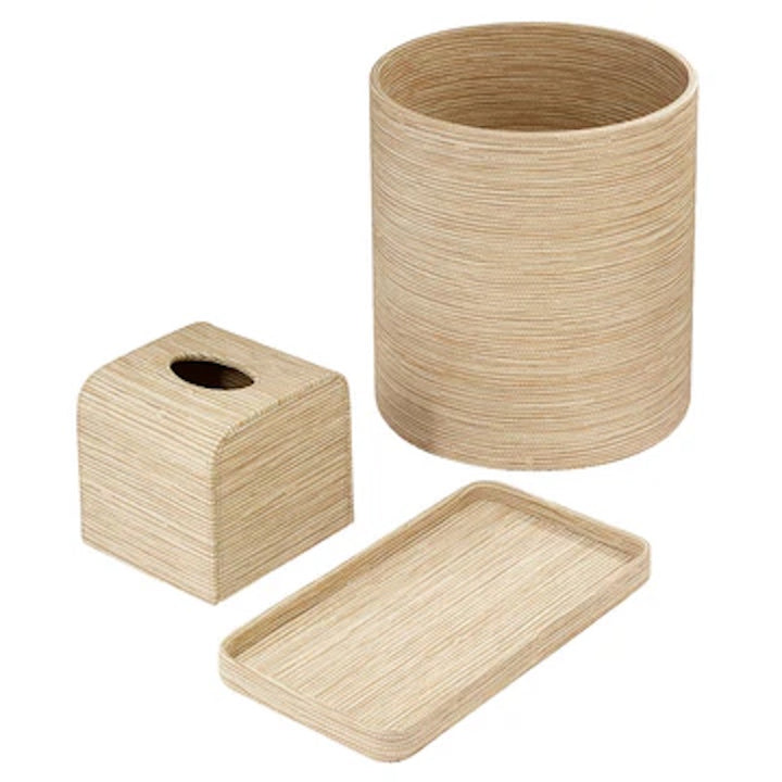 Grasscloth Bath Accessories in Latte