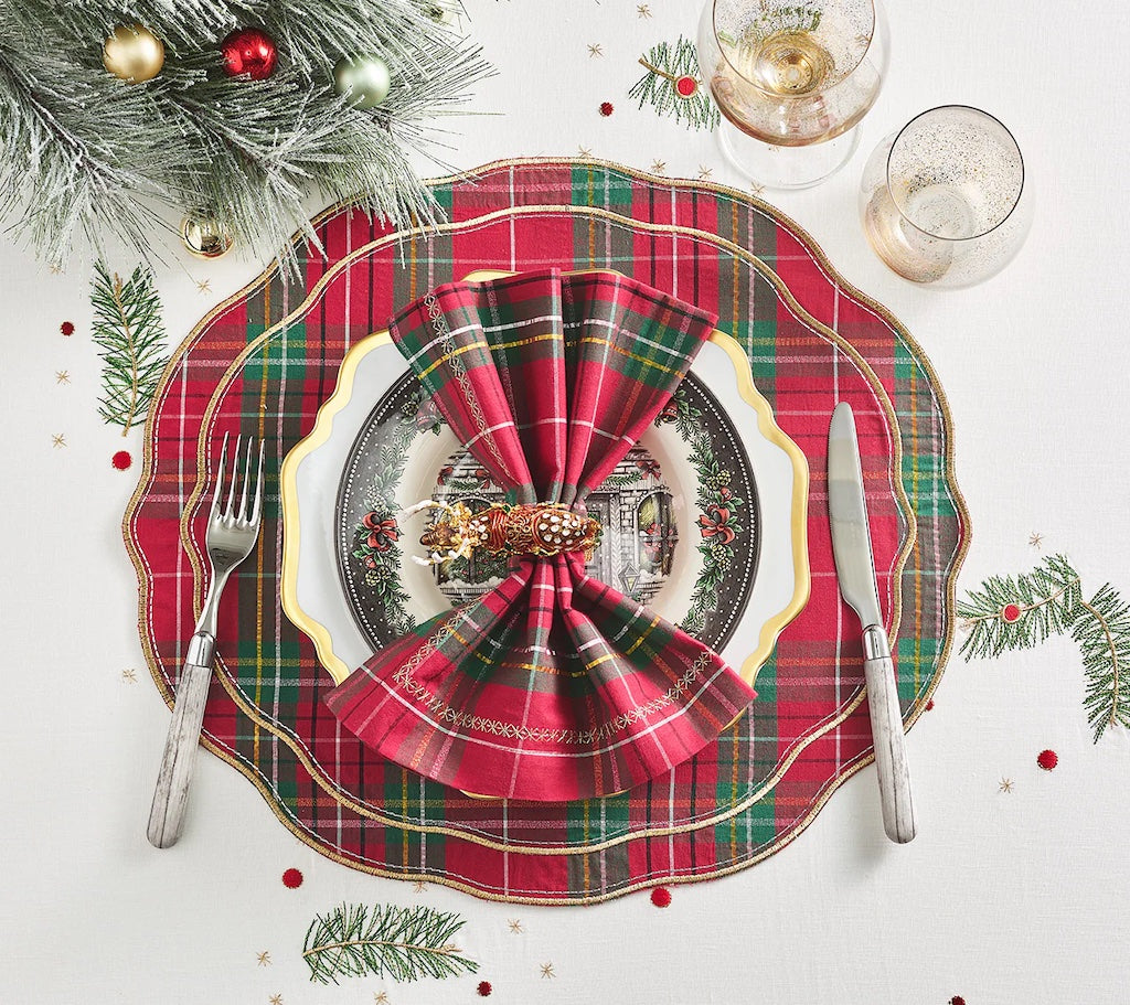 Xmas Plaid Napkin in Red, Green & Gold