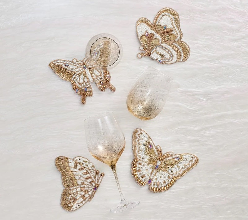 Papillon Coasters in Ivory & Gold