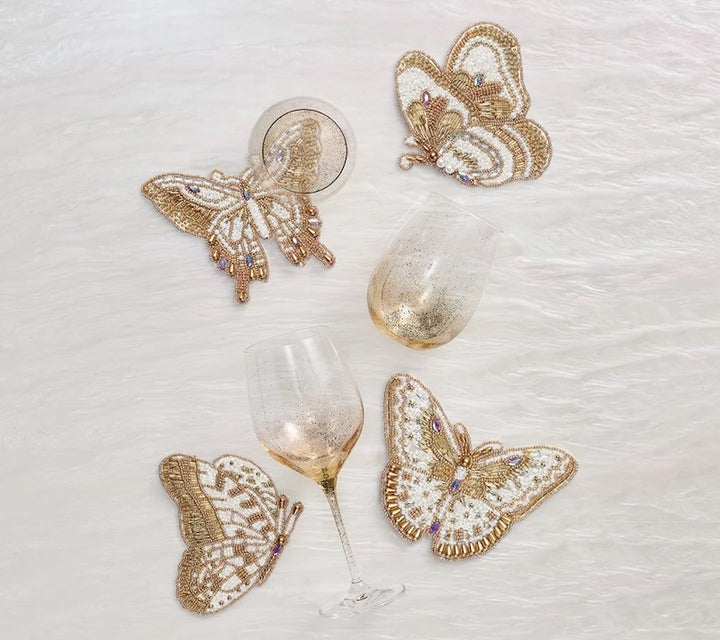 Papillon Coasters in Ivory & Gold