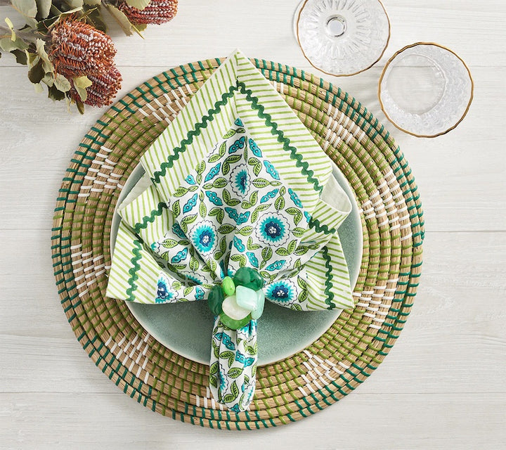 Majorelle Napkin in White, Blue & Green