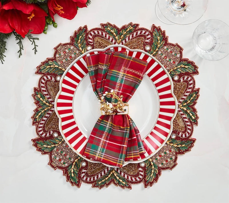 Candy Cane Bow Placemat in Red, Green & Gold