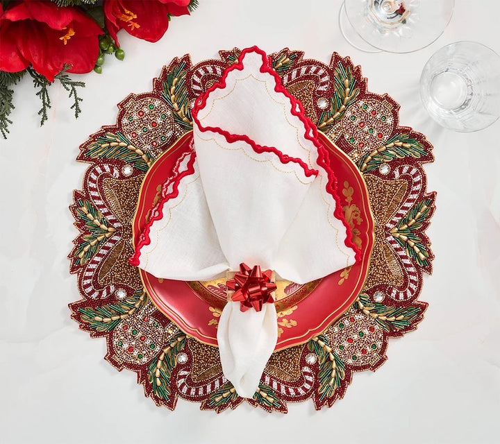 Candy Cane Bow Placemat in Red, Green & Gold