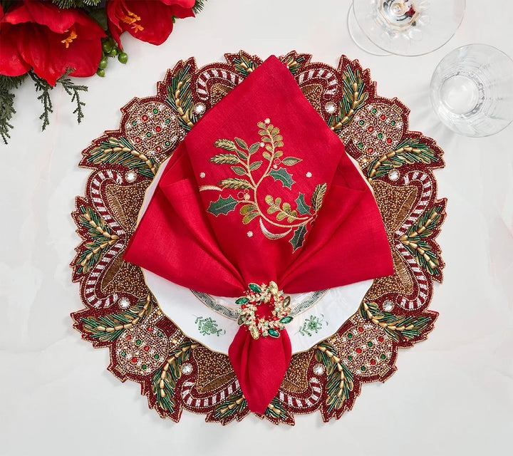 Candy Cane Bow Placemat in Red, Green & Gold