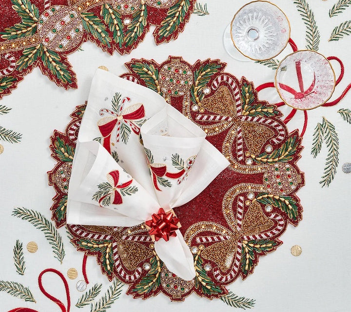 Candy Cane Bow Placemat in Red, Green & Gold
