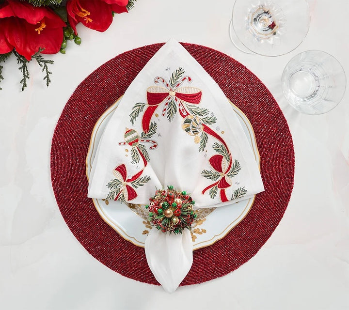 Tinsel Tree Napkin Ring in Red, Green & Gold