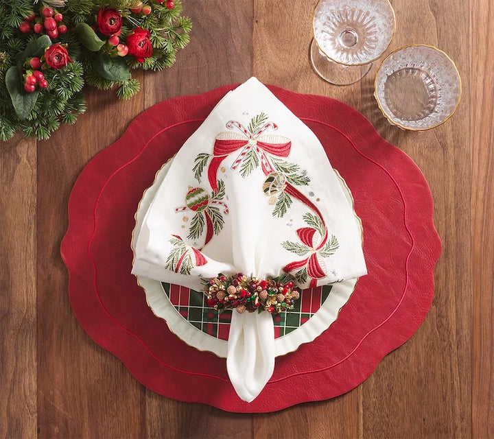 Tinsel Bow Napkin Ring in Red, Green & Gold