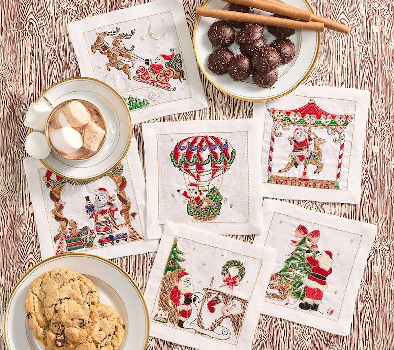 Santa Cocktail Napkins in White & Multi