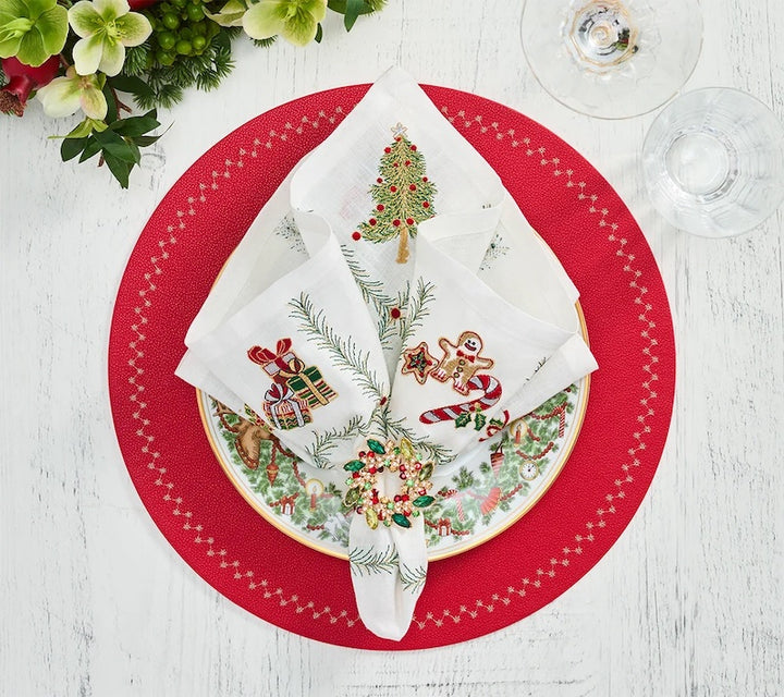 Xmas Trellis Napkin in White, Red & Green