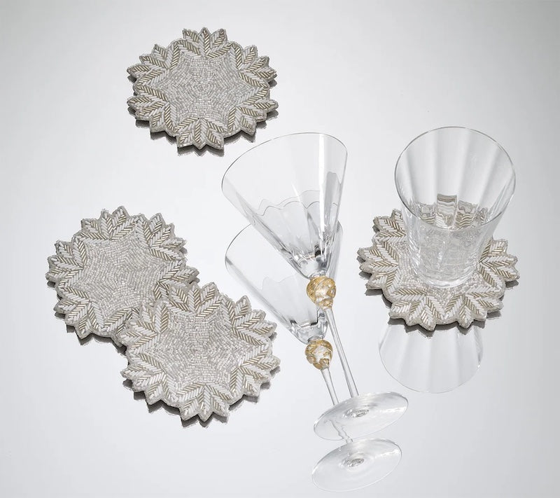 Winter Lace Drink Coasters in Silver & Crystal