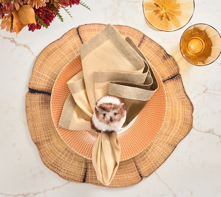 Owl Napkin Ring in White & Brown