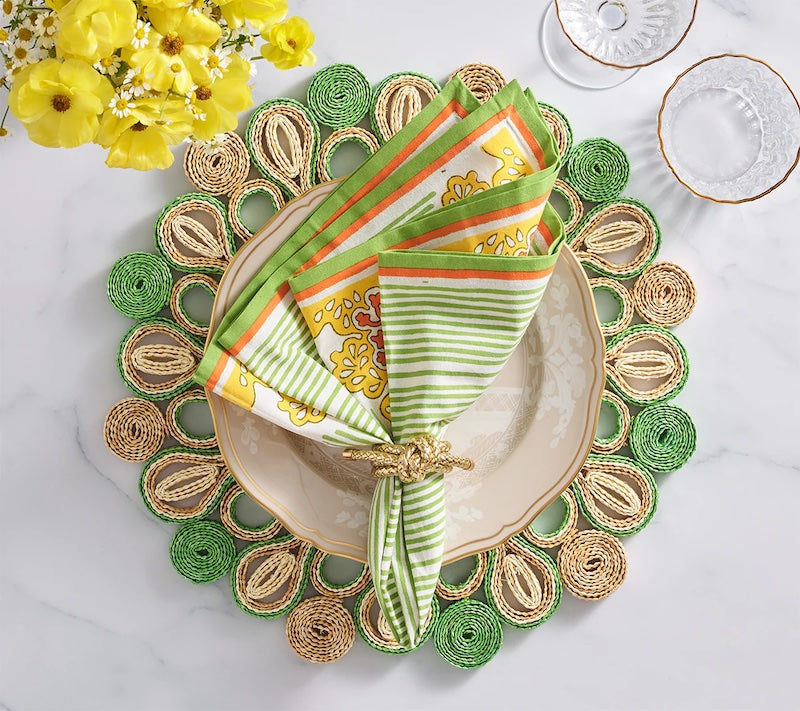 Filigree Napkin in White, Yellow & Green