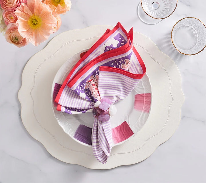 Filigree Napkin in White, Lilac & Coral