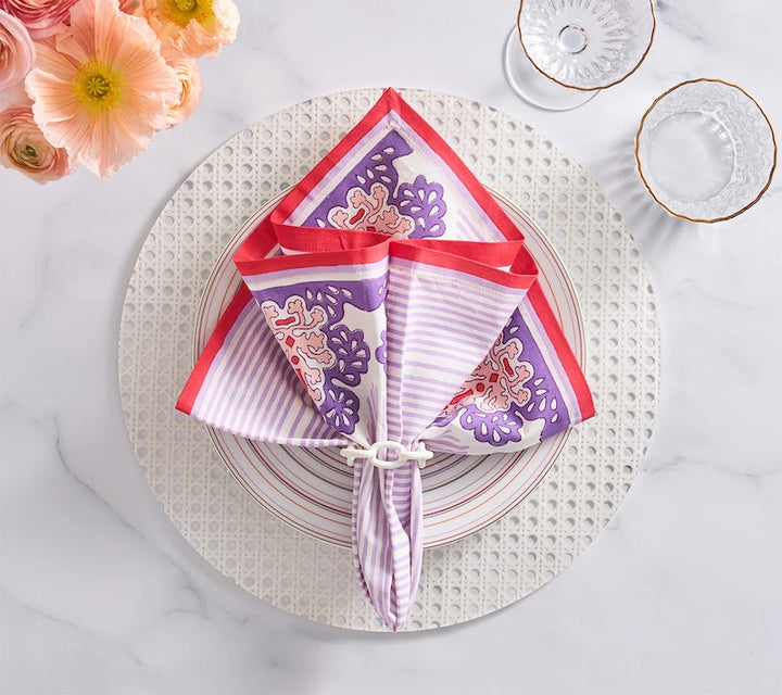 Filigree Napkin in White, Lilac & Coral