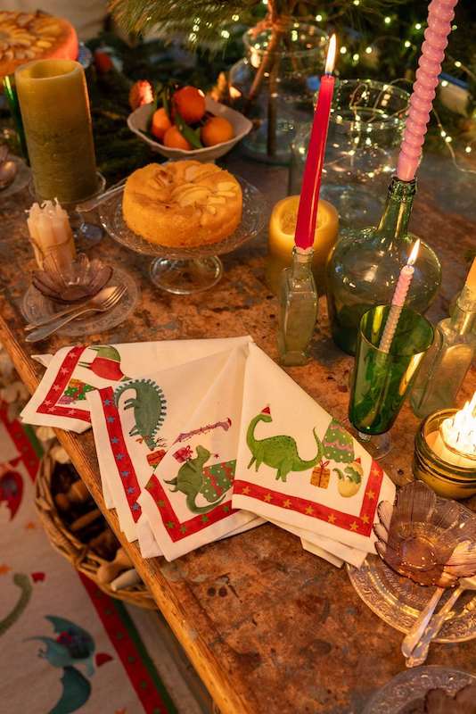 Jurassic Xmas Dinner Napkins Linen