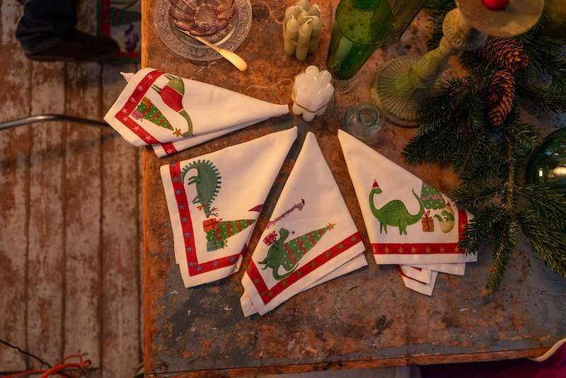Jurassic Xmas Dinner Napkins Linen