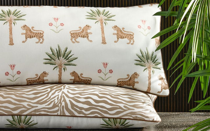 Matouk Schumacher Reversible Pillow Collection Tiger Palm/Regine Coconut