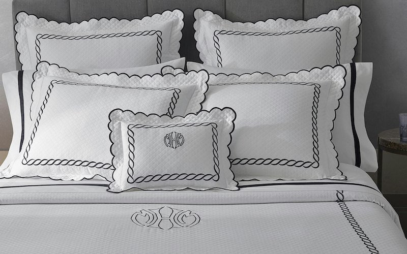 Matouk Classic Chain Scallop Matelasse Deep Lilac and Bone