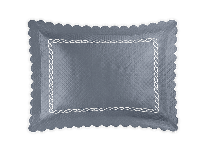 Matouk Classic Chain Scallop Matelasse Steel Blue and Bone