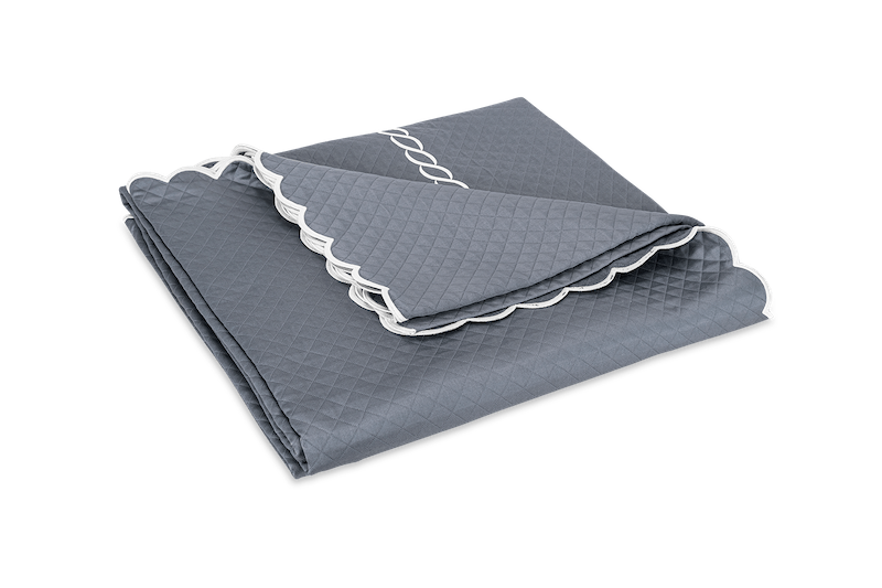 Matouk Classic Chain Scallop Matelasse Steel Blue and Bone