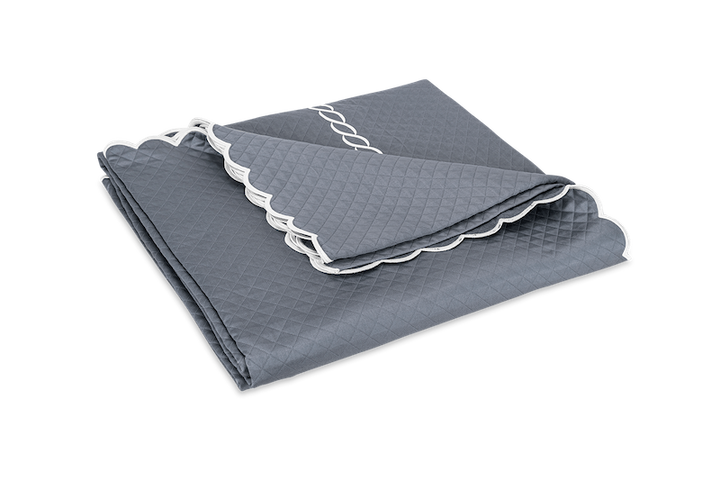 Matouk Classic Chain Scallop Matelasse Steel Blue and Bone