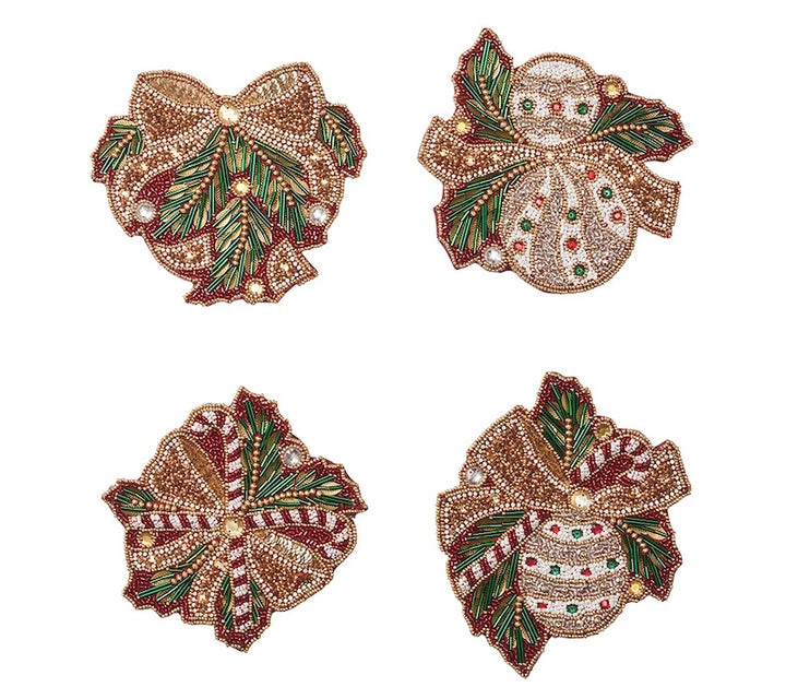 Candy Cane Bow Drink Coasters in Red, Green & Gold