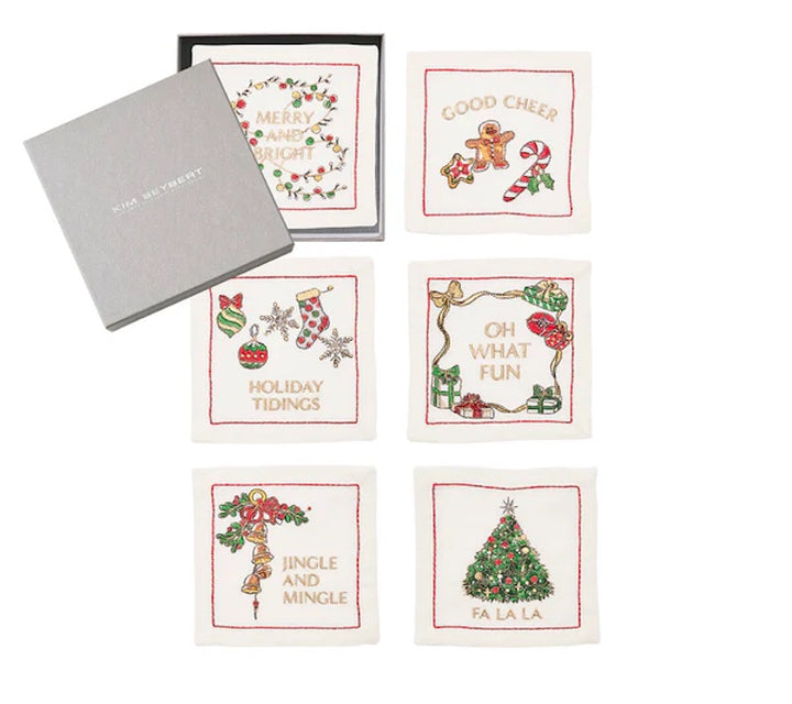 Merry and Bright Cocktail Napkins in White, Red & Green