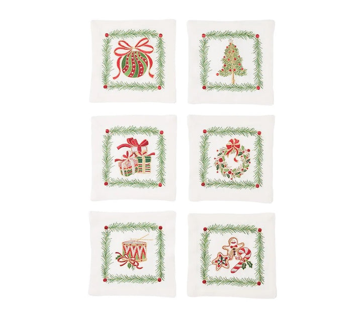 Xmas Trellis Cocktail Napkins in White & Multi