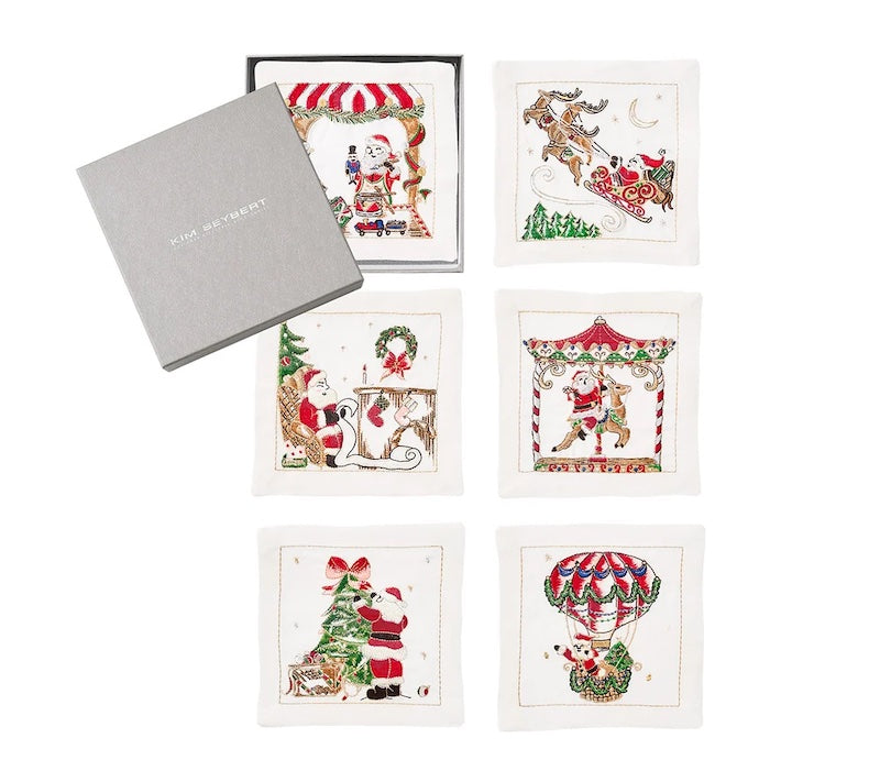 Santa Cocktail Napkins in White & Multi