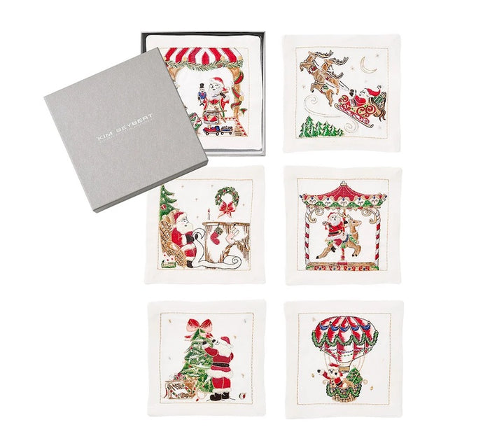 Santa Cocktail Napkins in White & Multi