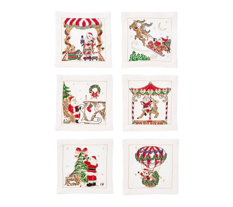 Santa Cocktail Napkins in White & Multi
