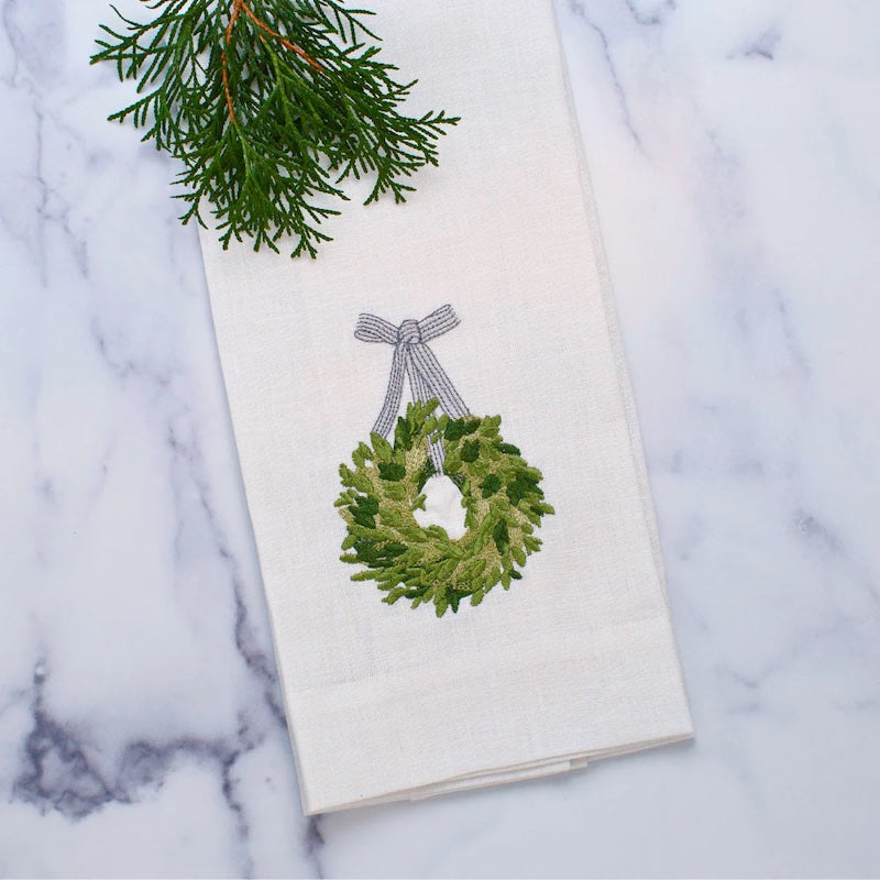 Boxwood Wreath Linen Towel