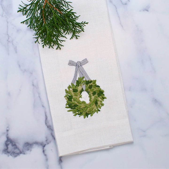 Boxwood Wreath Linen Towel
