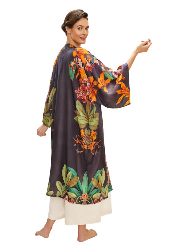 Botany Bliss Kimono Gown in Charcoal