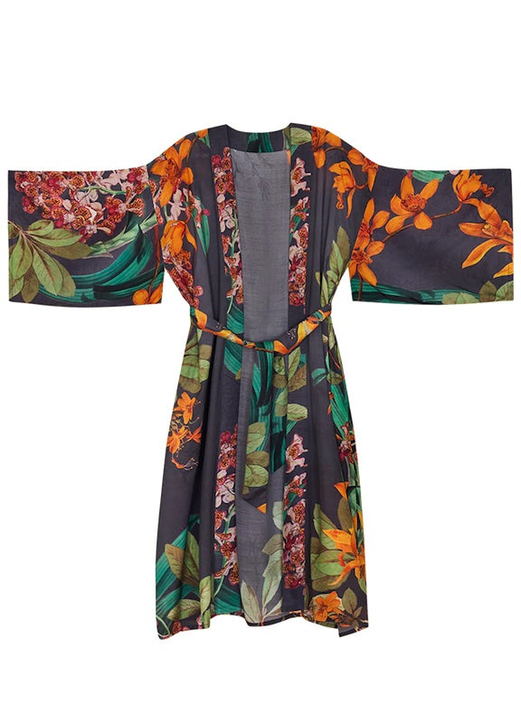 Botany Bliss Kimono Gown in Charcoal