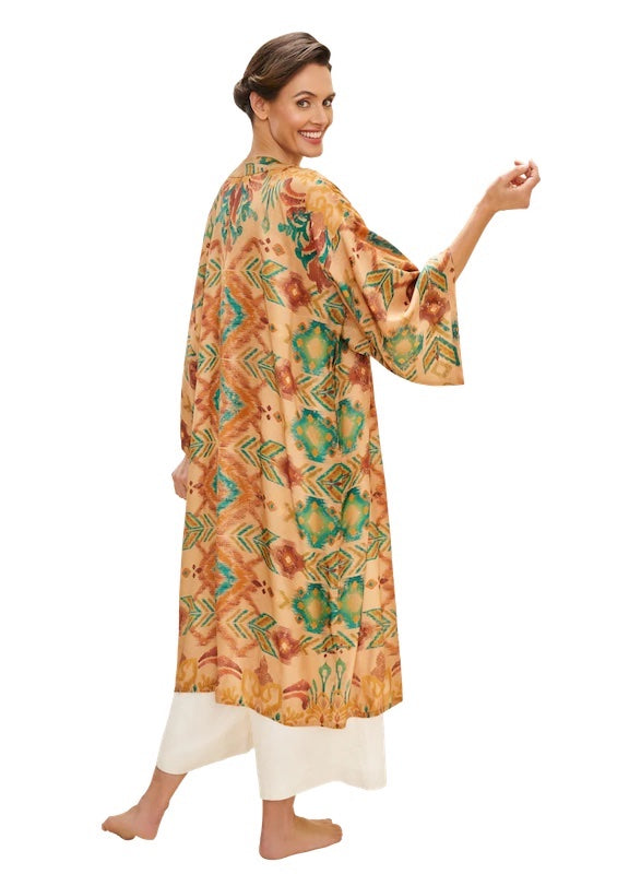 Warm Cream Ikat Kimono Gown
