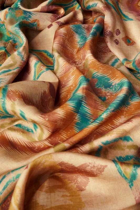 Warm Cream Ikat Kimono Gown