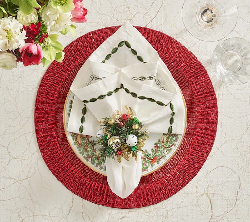 Jingle Bells Napkin Ring in Green, Red & Gold