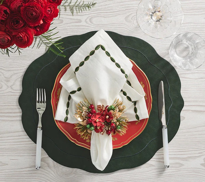 Xmas Carol Napkin Ring in Red, Green & Gold