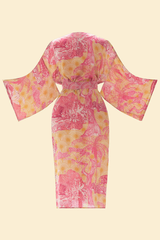 Tropical Toile Kimono Gown - Pineapple/Raspberry