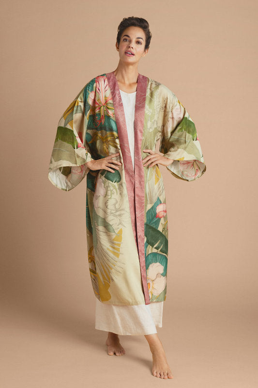 Delicate Tropics Kimono Gown - Sage