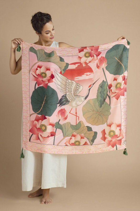 Tasseled Silk Crane at Sunrise in Petal Scarf